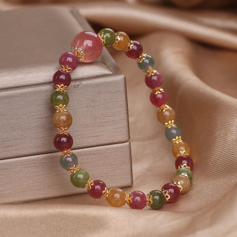 Tourmaline Strawberry Quartz Wisdom Bracelet for Spiritual Clarity