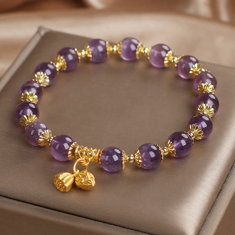 Amethyst Bracelet With Lotus Charm | Increases Nobility & Peace