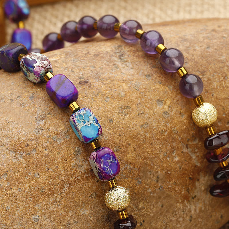 Triple Wrap Amethyst Garnet Emperor Stone Bracelet