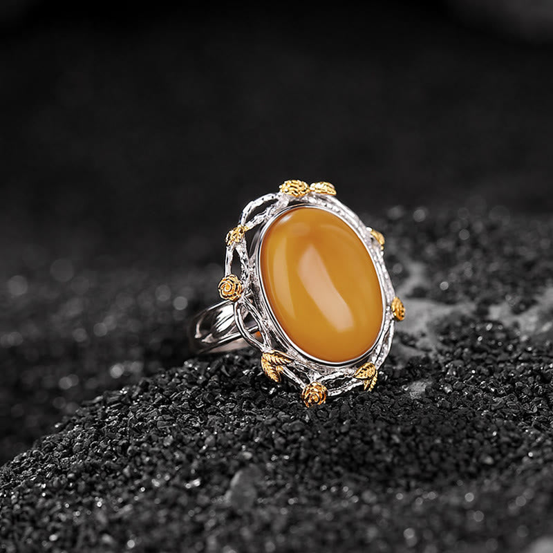 Bague de concentration spirituelle en ambre et argent