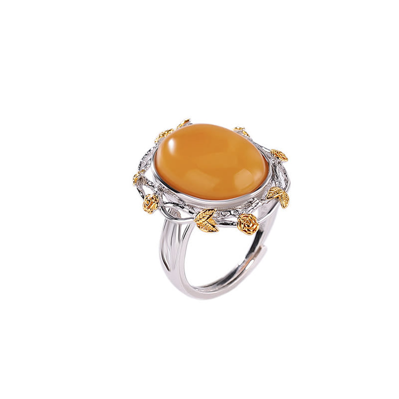 Bague de concentration spirituelle en ambre et argent