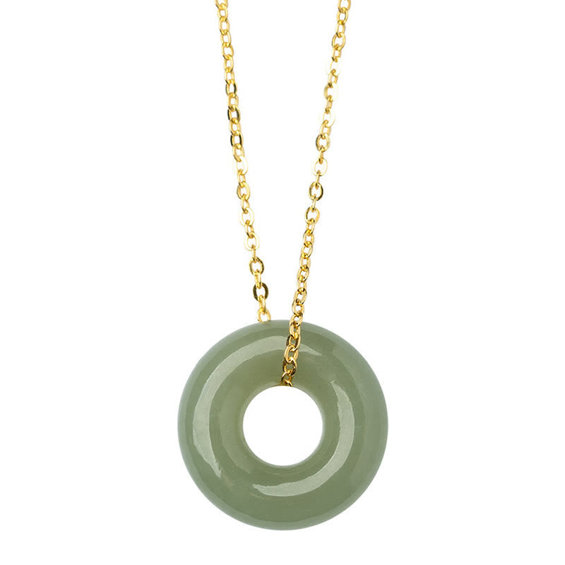 Collier boucle de paix en jade Hetian en argent sterling et or