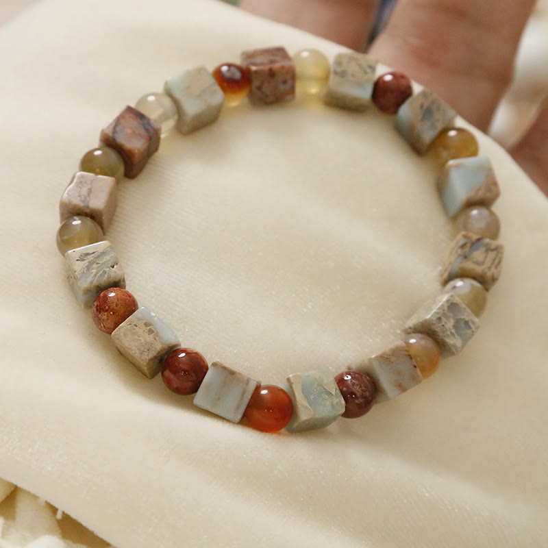 Bracelet unisexe en agate rouge et pierre de Shoushan, symbole de paix et de bénédiction