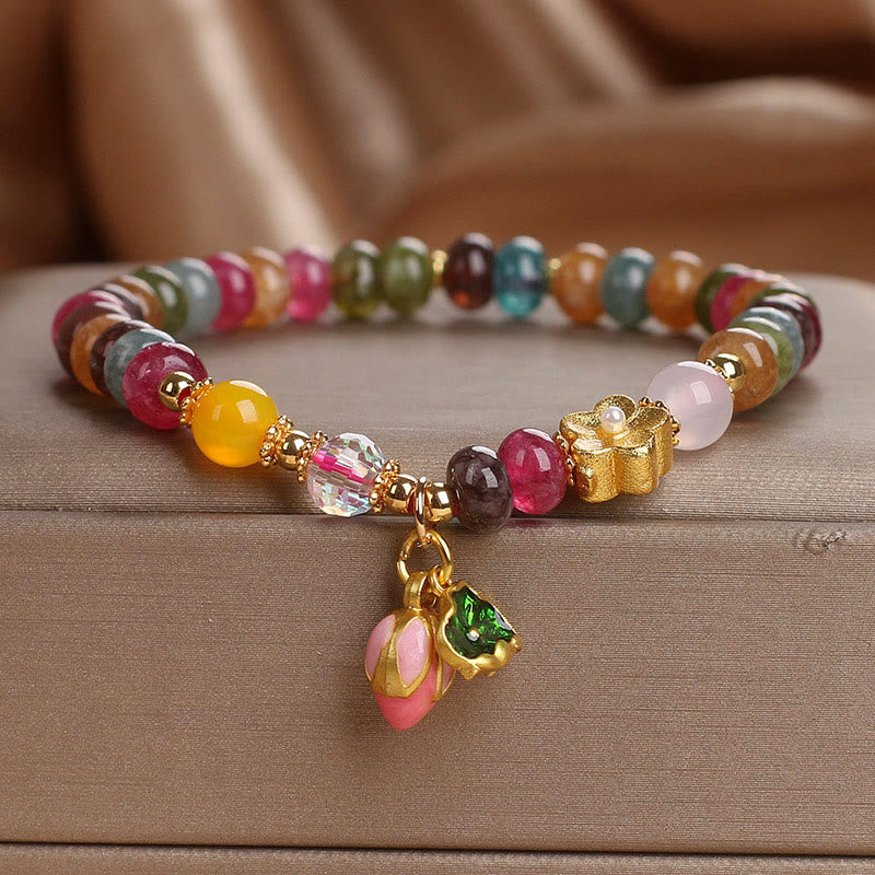 Tourmaline Lotus Seedpod Wisdom Spiritual Bracelet