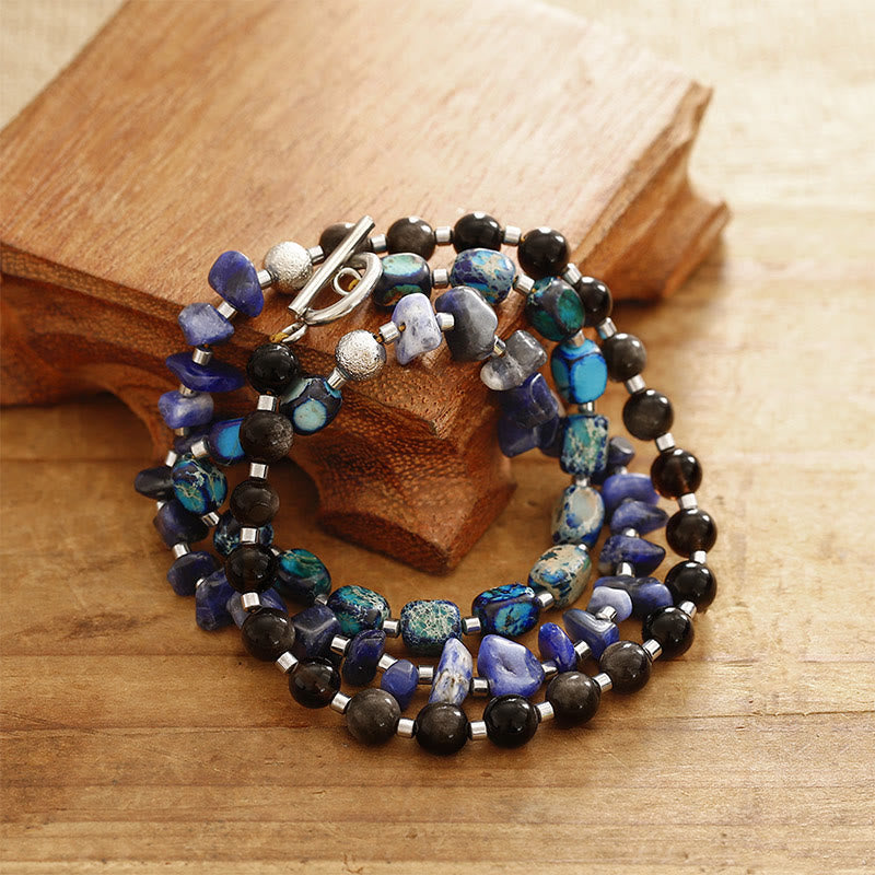 Emperor Stone Obsidian Bracelet Triple Wrap for Balance