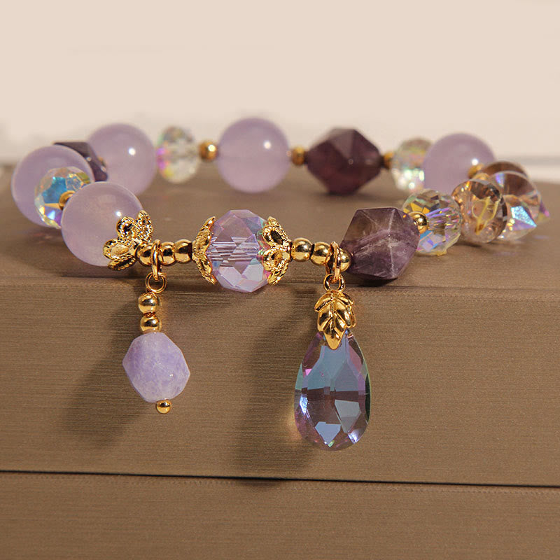 Unisex 14-16cm Amethyst White Crystal Meditation Bracelet