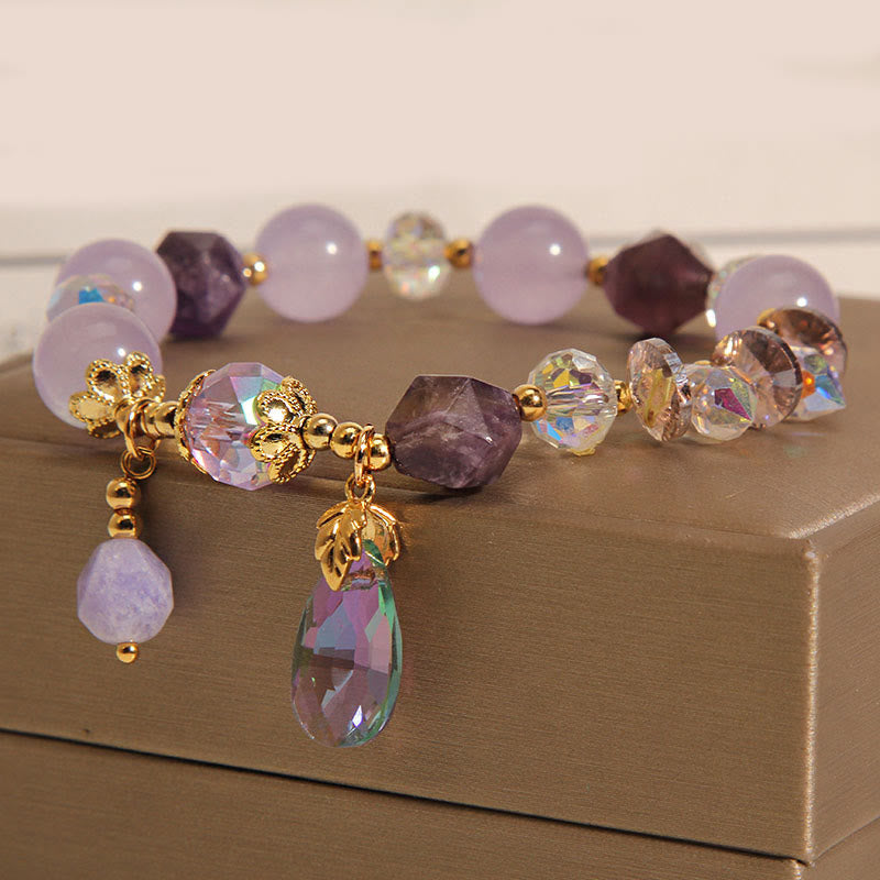 Unisex 14-16cm Amethyst White Crystal Meditation Bracelet