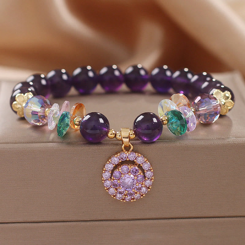 Amethyst Green Crystal Spiritual Awareness Bracelet 14-16cm