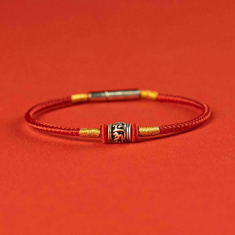 Bracelet Om Mani Padme Hum Peace | Fil rouge et noir en argent