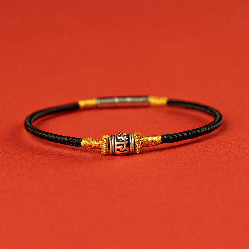 Bracelet Om Mani Padme Hum Peace | Fil rouge et noir en argent