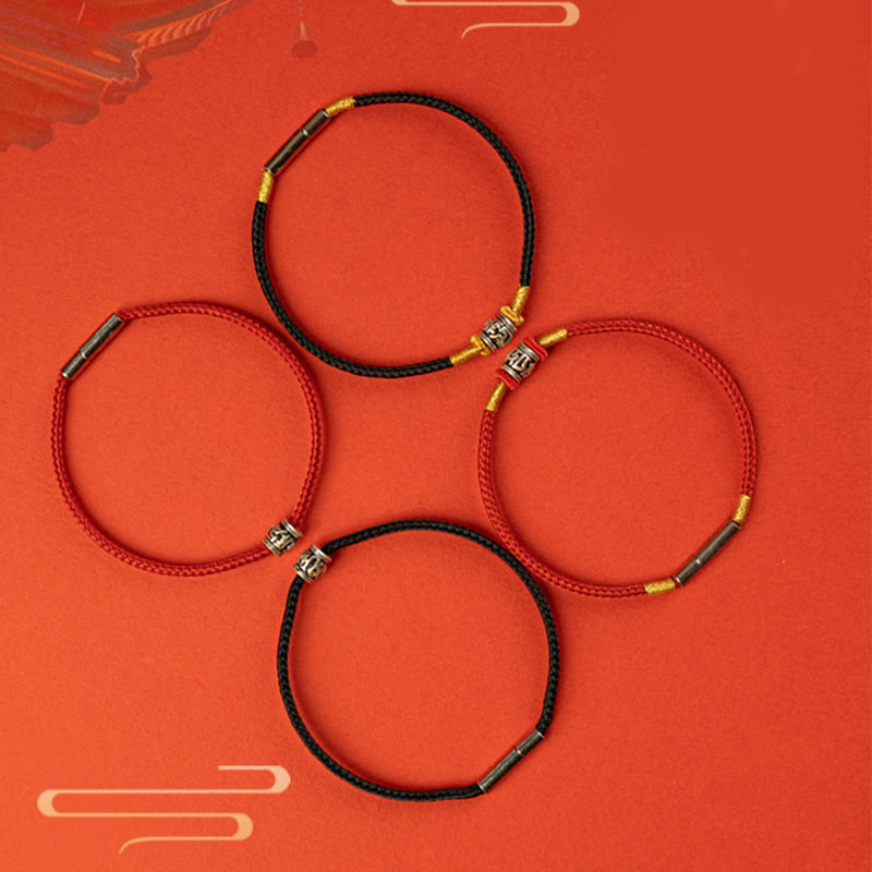 Bracelet Om Mani Padme Hum Peace | Fil rouge et noir en argent