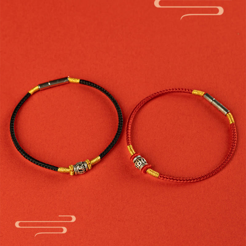 Bracelet Om Mani Padme Hum Peace | Fil rouge et noir en argent