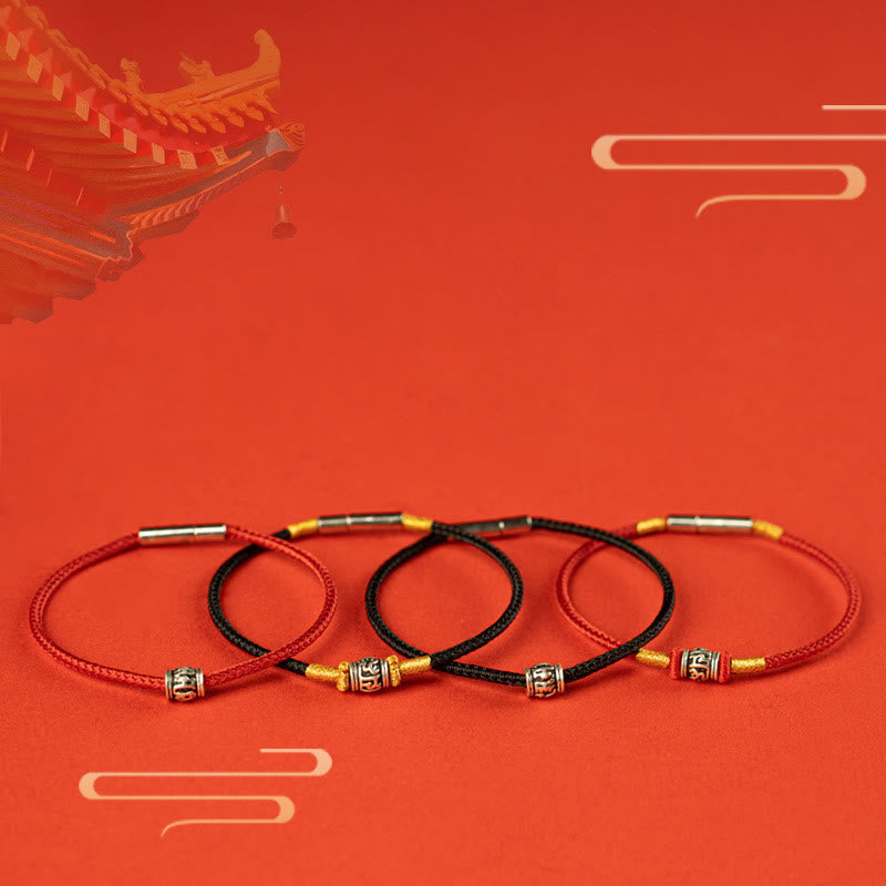 Bracelet Om Mani Padme Hum Peace | Fil rouge et noir en argent