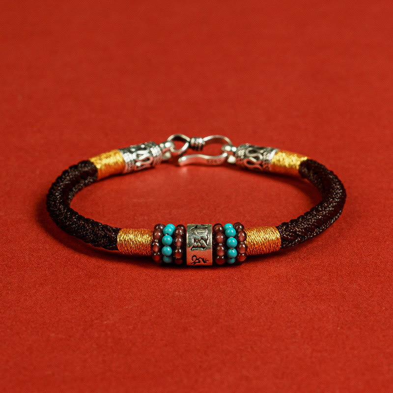 Om Mani Padme Hum Bracelet | Red Black String Silver | Unisex