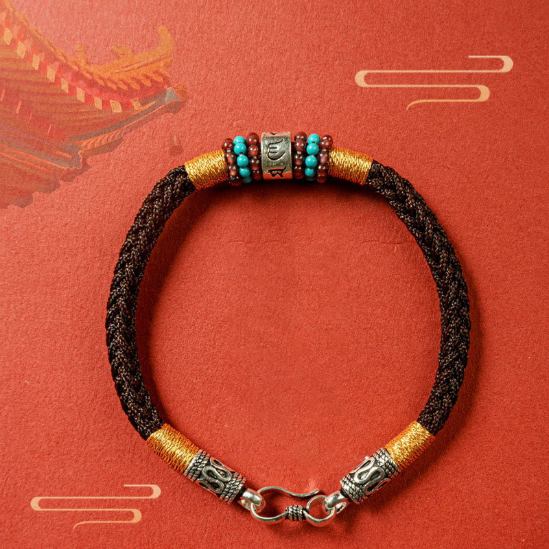 Om Mani Padme Hum Bracelet | Red Black String Silver | Unisex