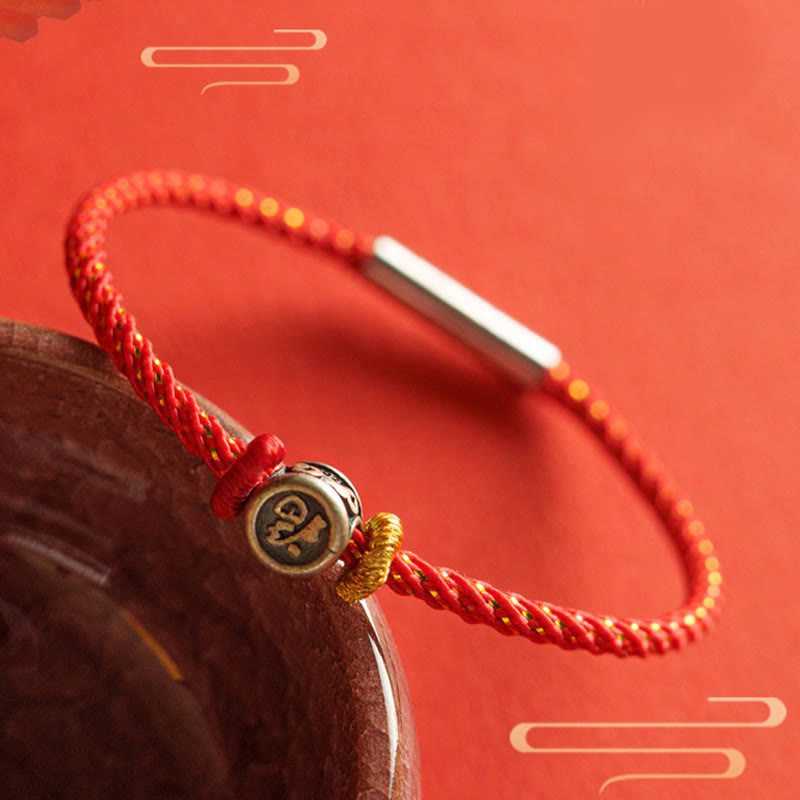 Red String Faith Bracelet | 925 Sterling Silver Fu Symbol