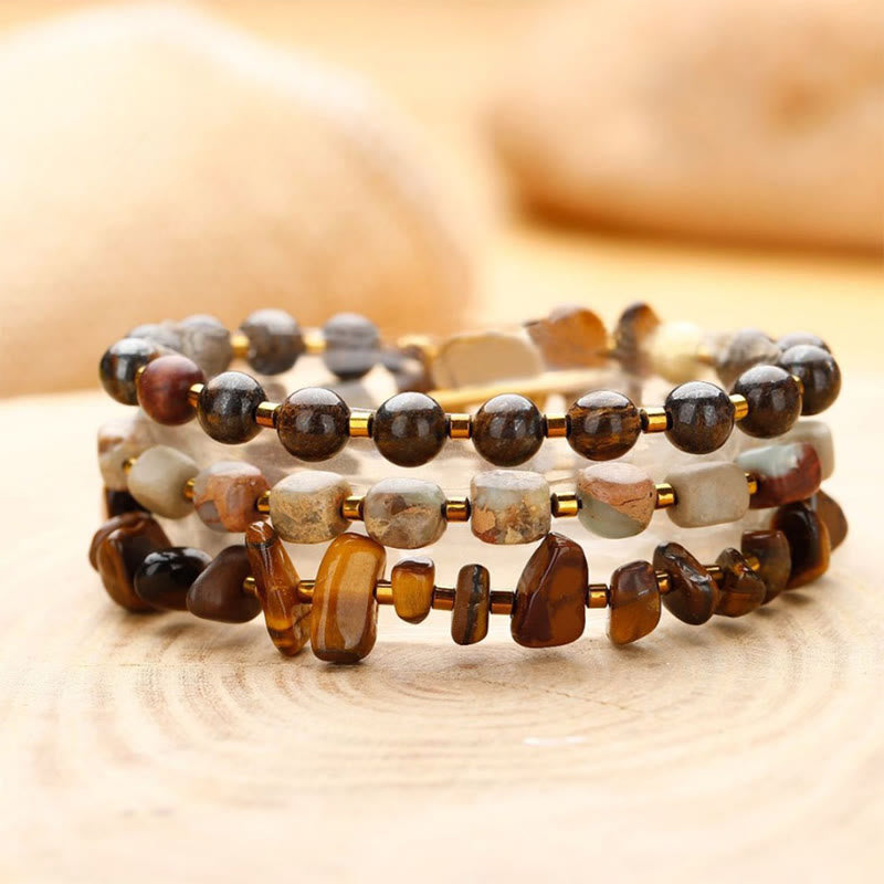 Bronzite Emperor Stone Tiger Eye Triple Wrap Determination Bracelet