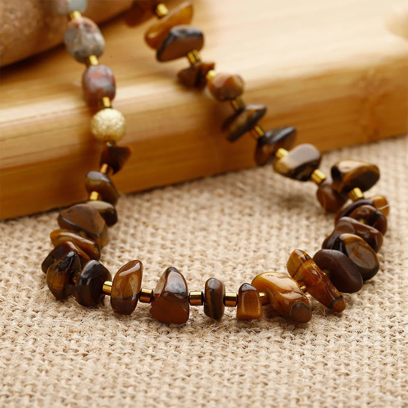 Bronzite Emperor Stone Tiger Eye Triple Wrap Determination Bracelet