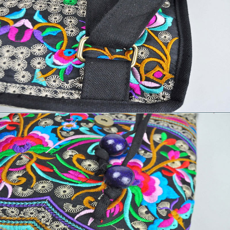 Sac à dos en toile avec broderie pivoine et arbre à monnaie chinois - Symbole de prospérité