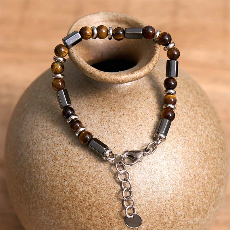 Bracelet de force en hématite œil de tigre avec chaîne à boucle
