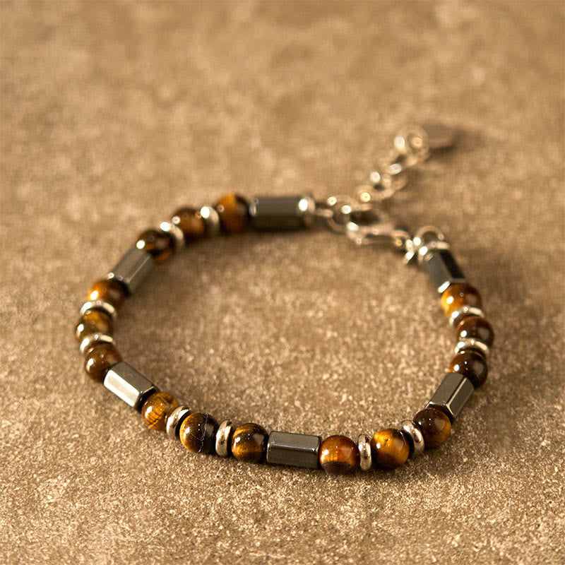 Bracelet de force en hématite œil de tigre avec chaîne à boucle