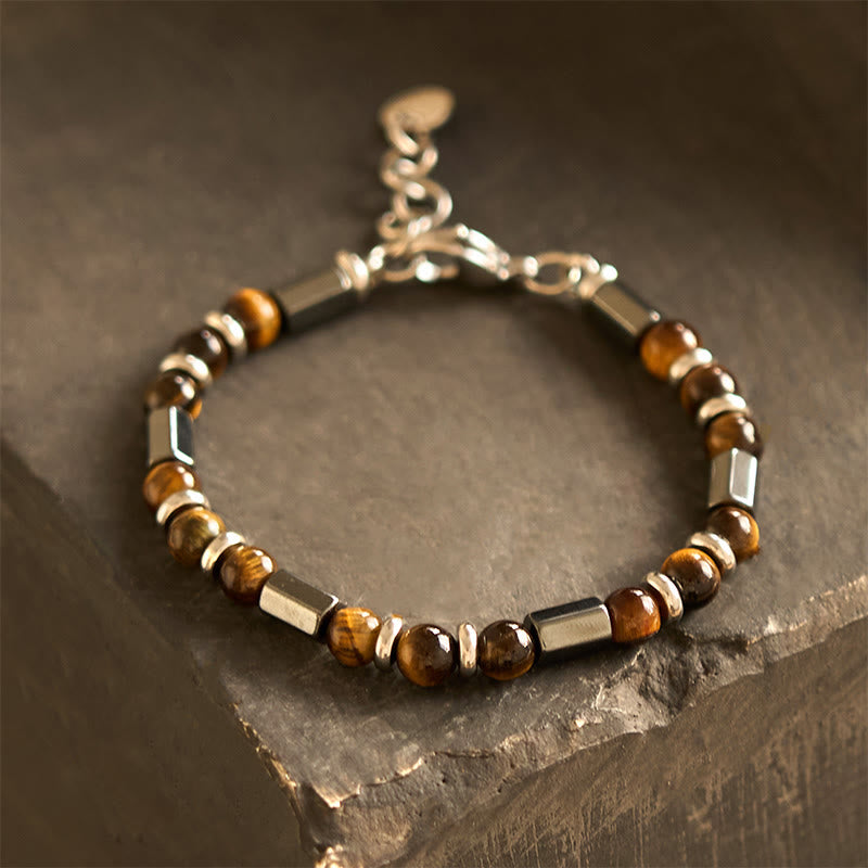 Tiger Eye Hematite Strength Bracelet with Buckle Chain