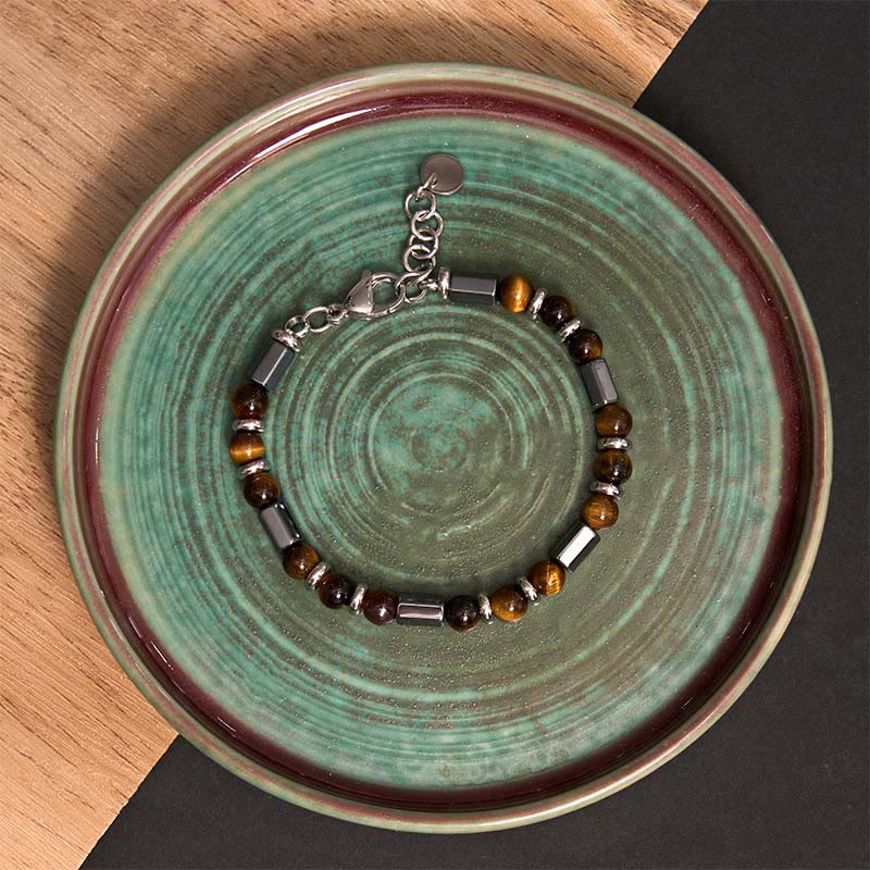 Bracelet de force en hématite œil de tigre avec chaîne à boucle