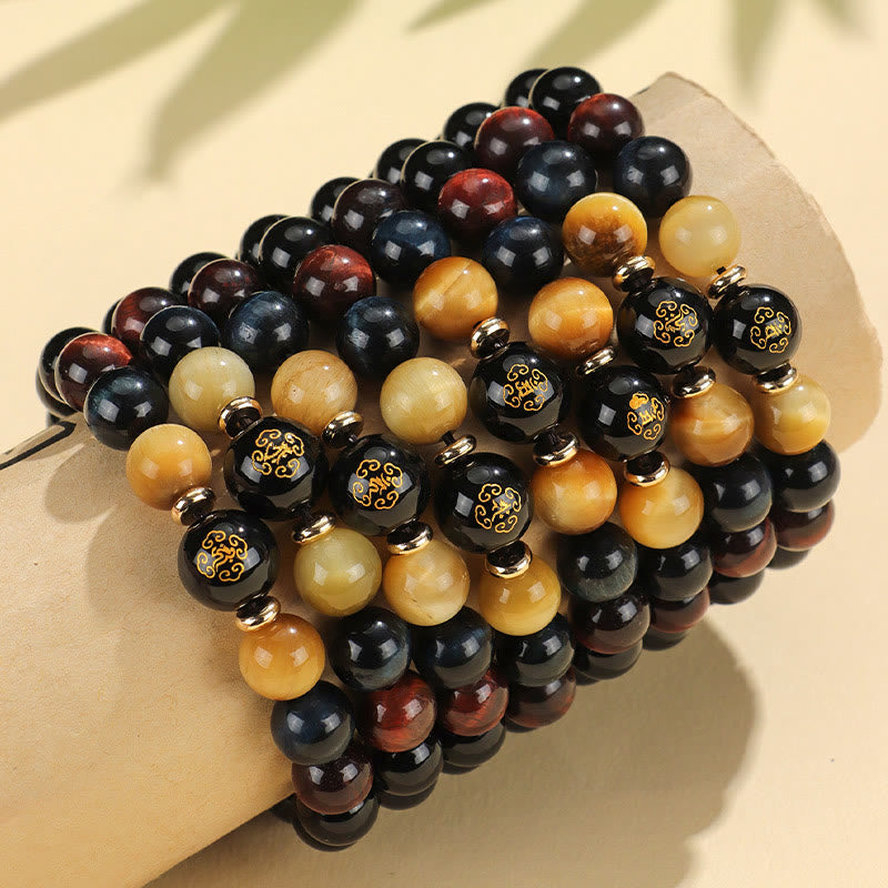 Bracelet du zodiaque chinois en onyx noir et œil de tigre