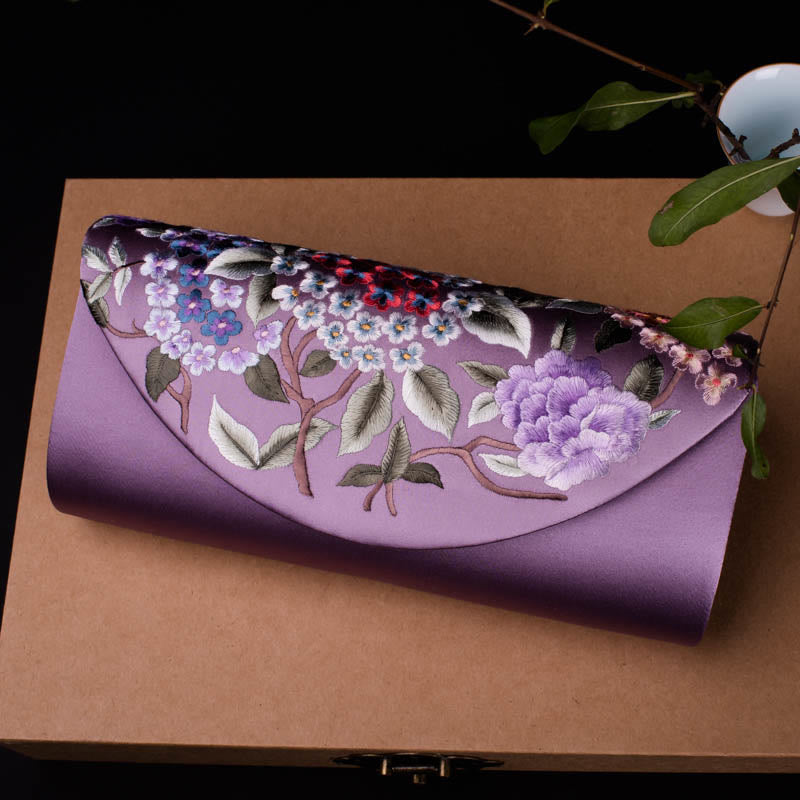 Sac bandoulière de mariage brodé d'hortensia 24 cm, style élégant