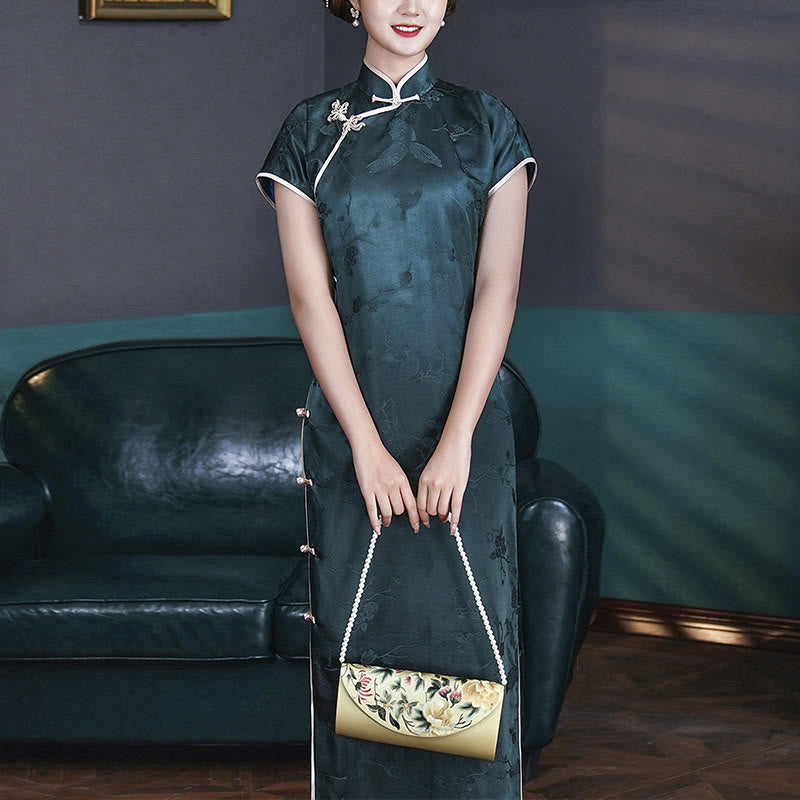 Sac bandoulière élégant brodé Su | Sac à main floral de 24 cm