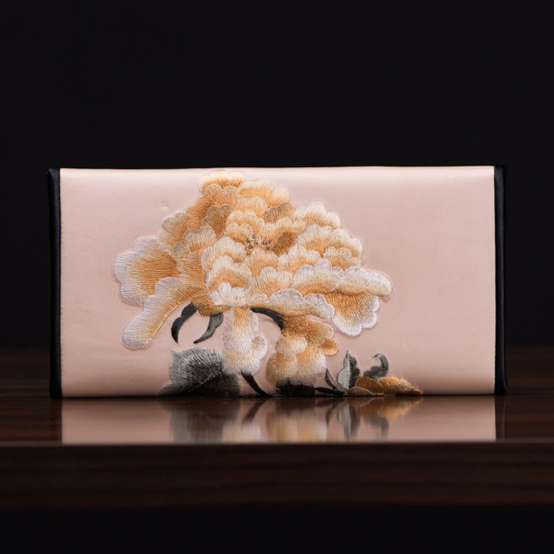 Sac à main long brodé de pivoines 20 x 10 cm