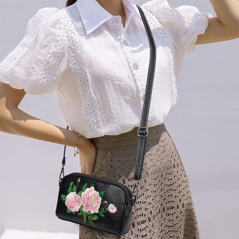 Peony Su Embroidery Crossbody Bag 15cm Shoulder Bag