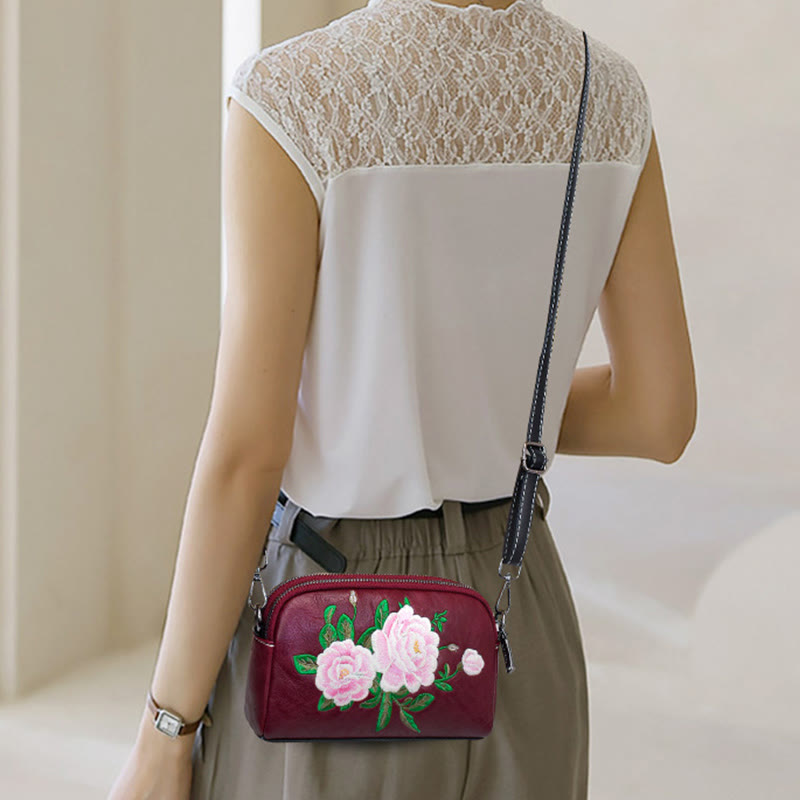 Peony Su Embroidery Crossbody Bag 15cm Shoulder Bag