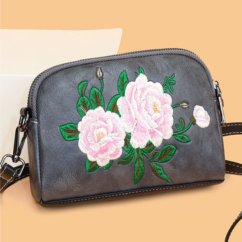 Peony Su Embroidery Crossbody Bag 15cm Shoulder Bag