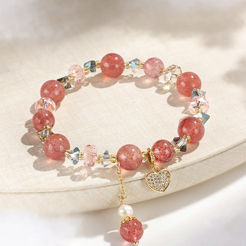 Bracelet de guérison en forme de cœur en quartz fraise de 10 mm