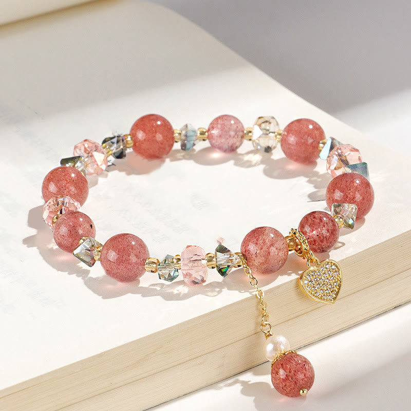 Bracelet de guérison en forme de cœur en quartz fraise de 10 mm