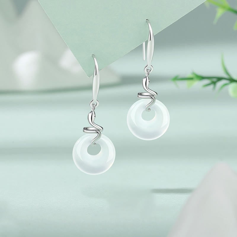 Boucles d'oreilles en argent et calcédoine avec boucle de paix