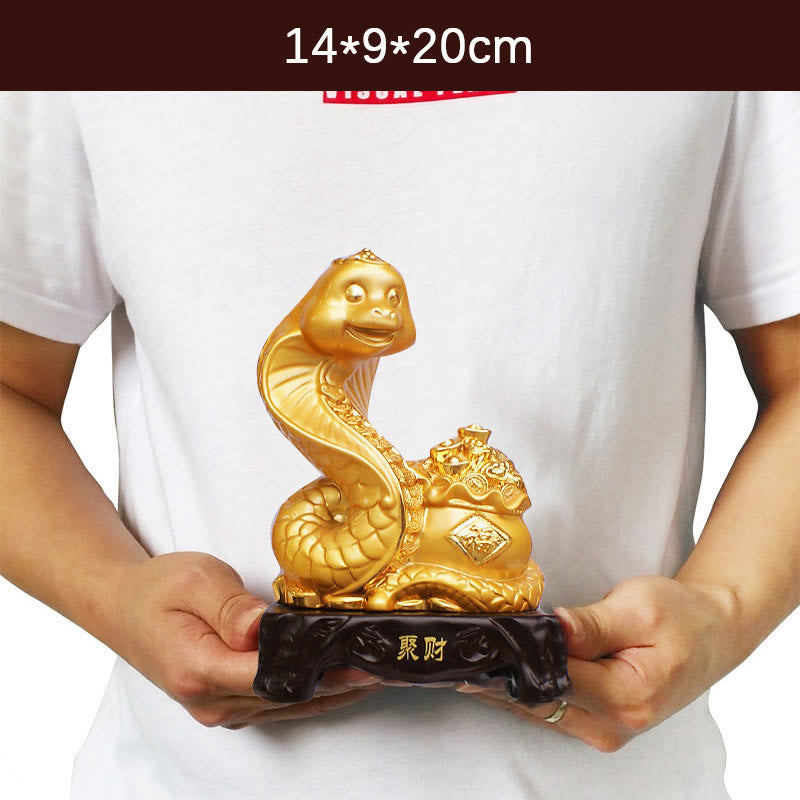 Grande statue en résine représentant un bol au trésor de l'année du serpent, 25 cm