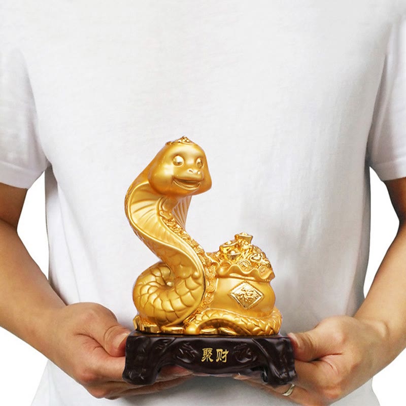 Grande statue en résine représentant un bol au trésor de l'année du serpent, 25 cm