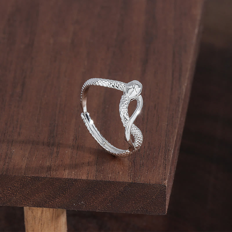 Bague ajustable en argent sterling avec motif serpent calme