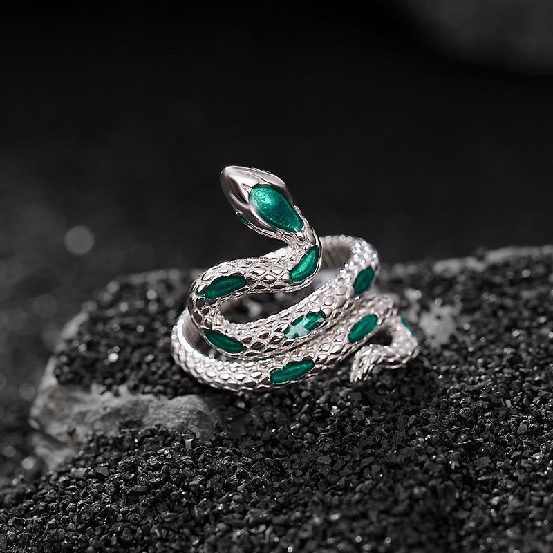 Bague ajustable en argent avec motif serpent du zodiaque