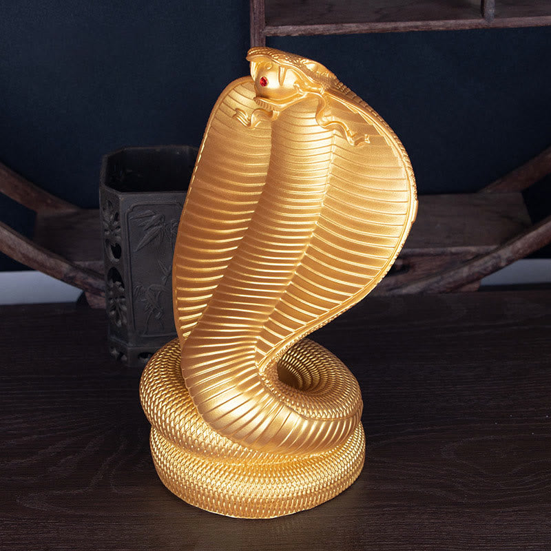 Statue de cobra en bronze doré et résine | Décor de l'Année du Serpent