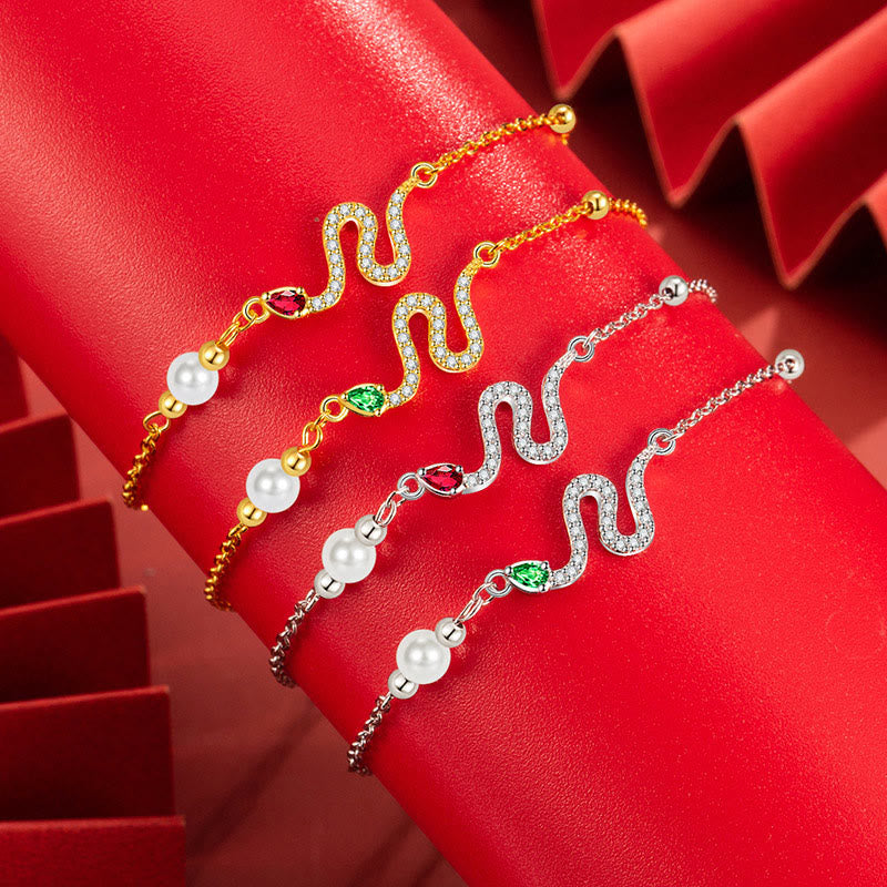 Bracelet porte-bonheur en argent sterling et perles serpent