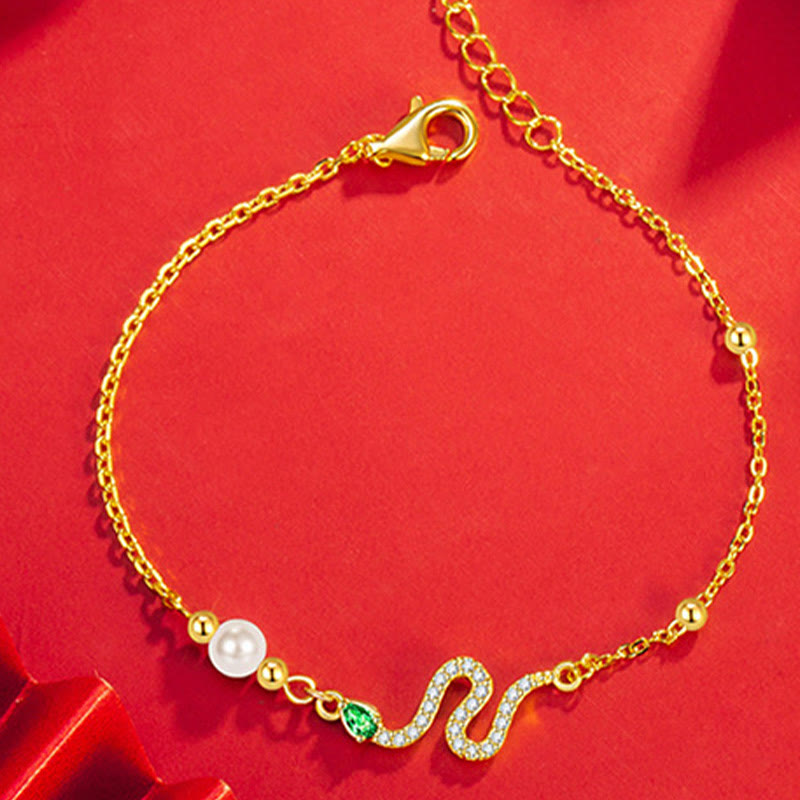 Bracelet porte-bonheur en argent sterling et perles serpent