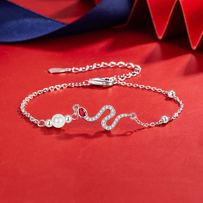Bracelet porte-bonheur en argent sterling et perles serpent