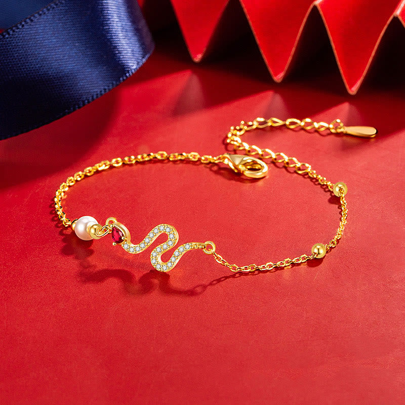 Bracelet porte-bonheur en argent sterling et perles serpent