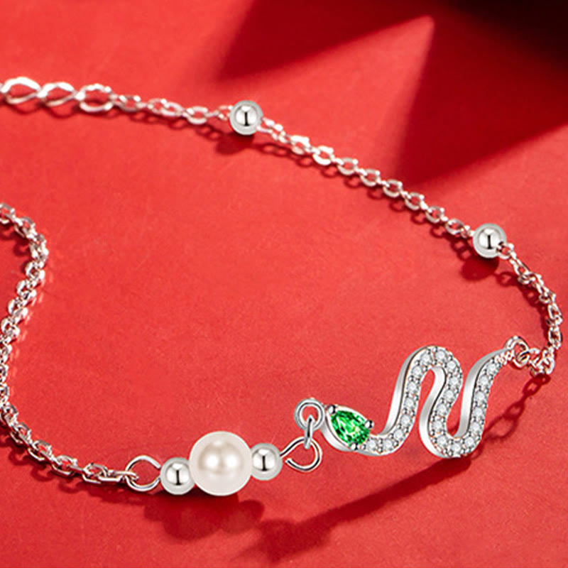 Bracelet porte-bonheur en argent sterling et perles serpent