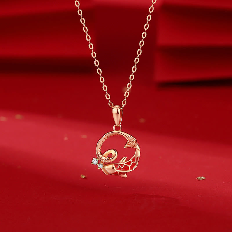 Collier de bénédiction en argent sterling 925 avec motif serpent et koi