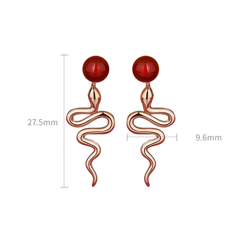 Boucles d'oreilles serpent en agate rouge et argent sterling