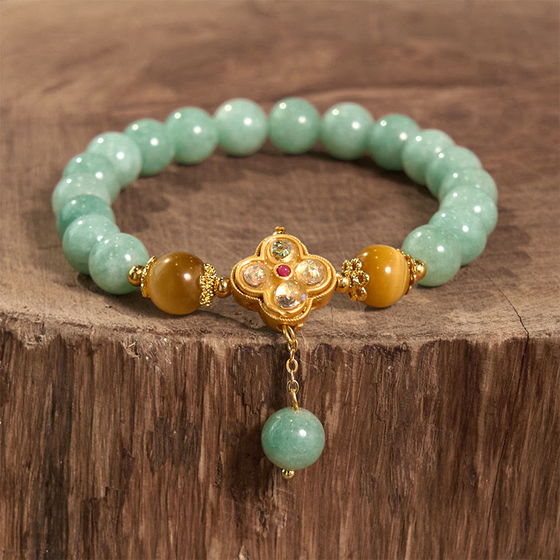 Bracelet de prospérité en jade jaune œil de tigre 14-16 cm